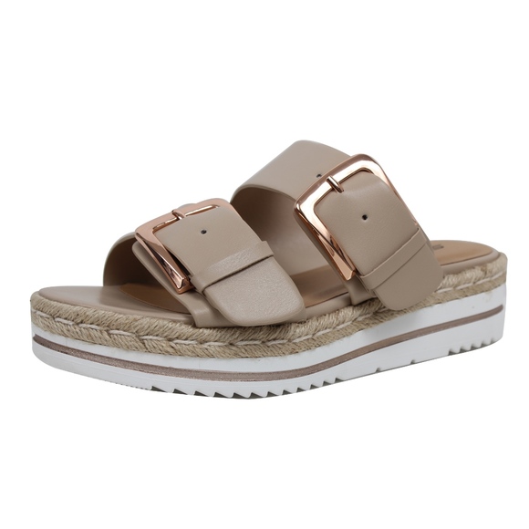 Size 8.5 Natural Open Double Buckle Espadrille - Picture 2 of 6